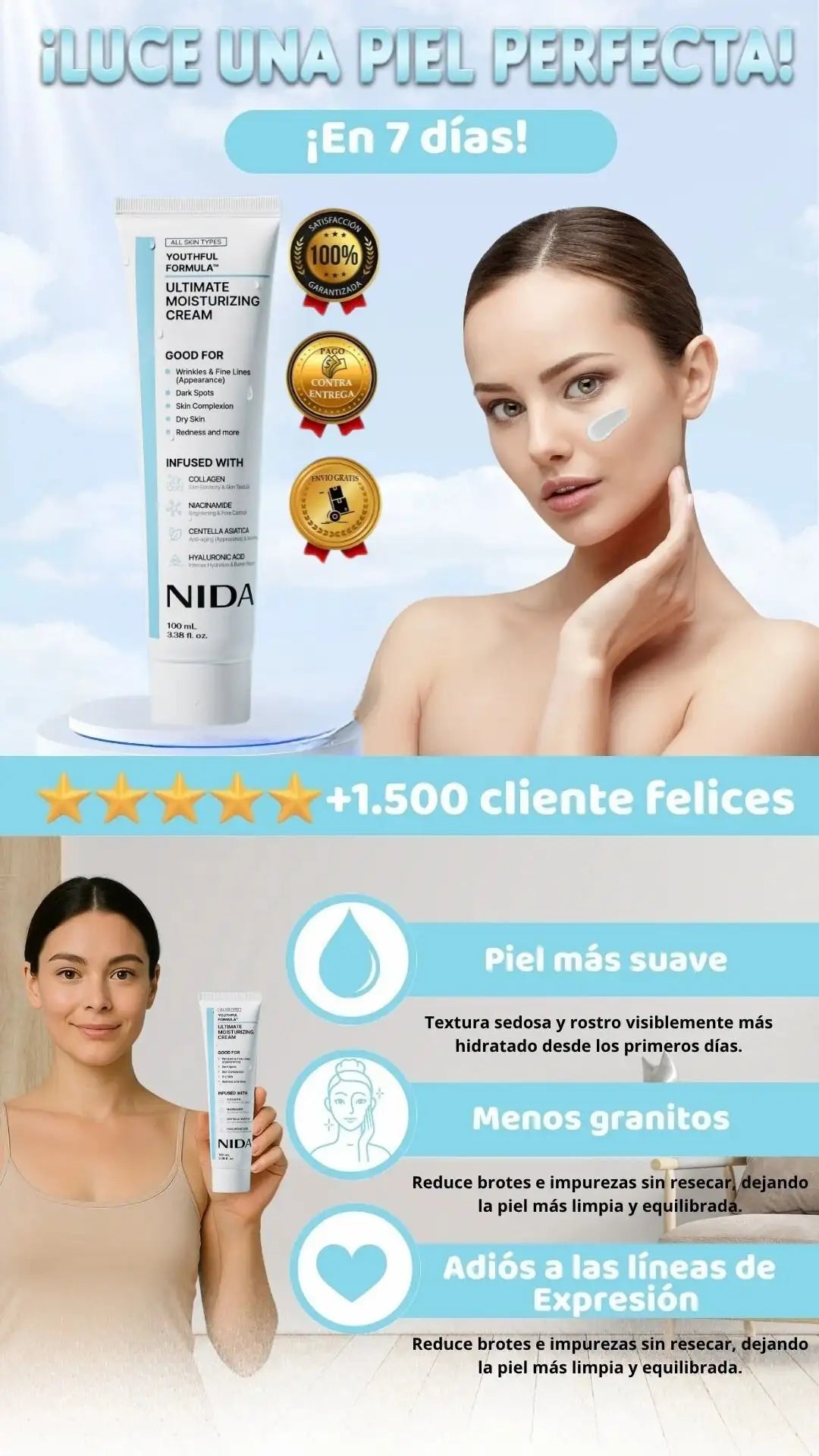 ¡OFERTA 2X1! NIDA™ Crema reafirmante anti arrugas y manchas