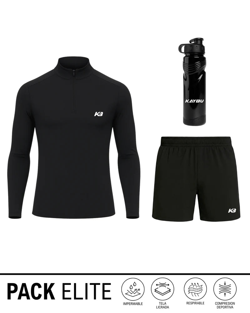 PACK ÉLITE Camiseta premium licrada + short 2 en 1 con bolsillo interno + Termo de regalo