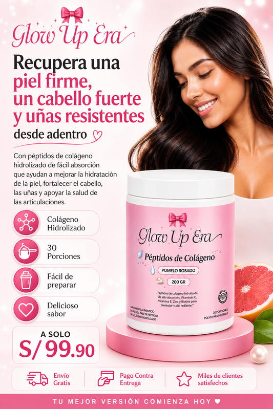 Glow Up Era® Péptidos de Colágeno: Recupera tu piel firme, cabello fuerte y articulaciones sin dolor desde la cuarta semana