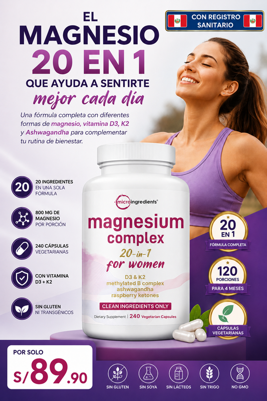 Nuevo Complejo de Magnesio® para Mujeres: Recupera tu energía, equilibra tus hormonas y duerme profundamente sin insomnio