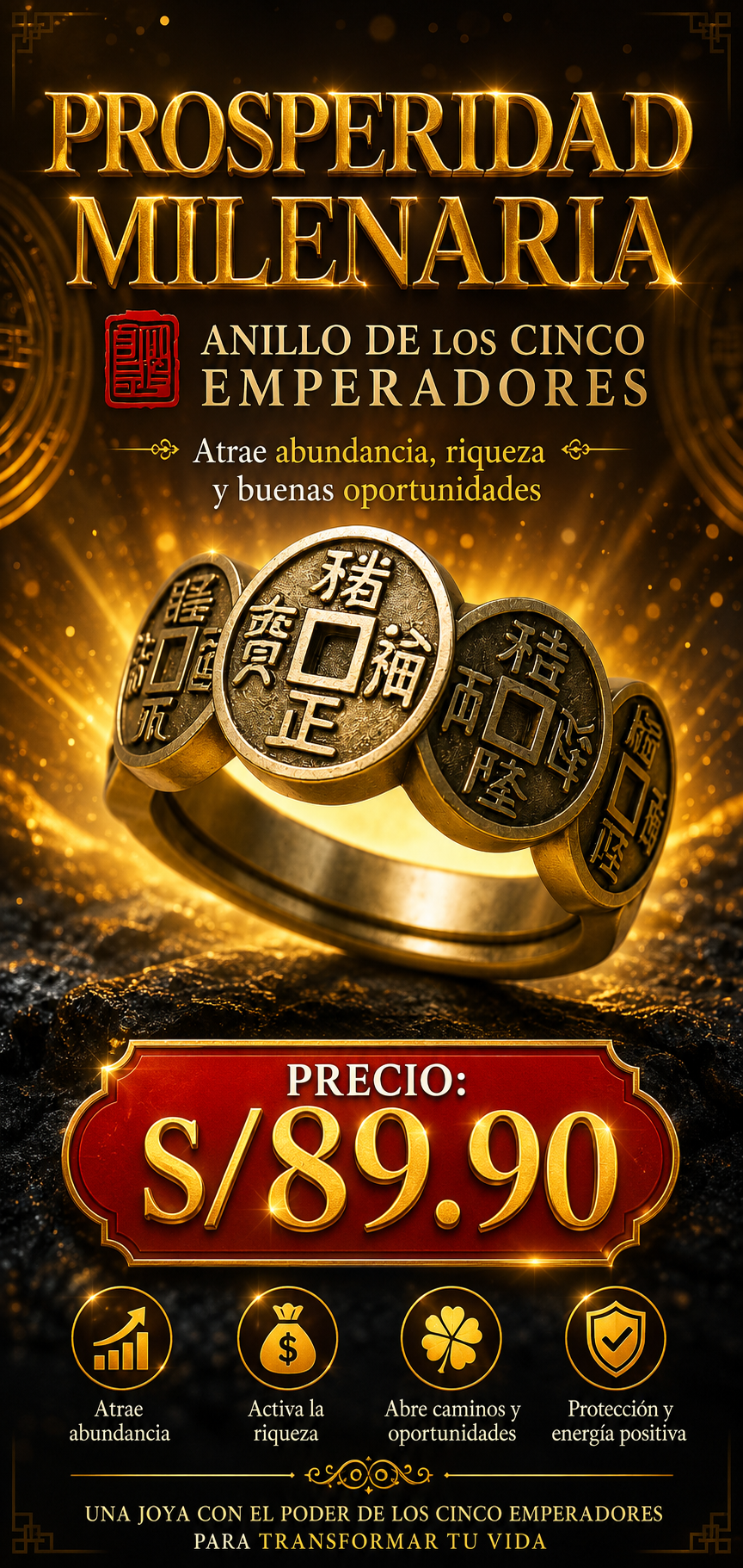 Anillo de la Fortuna de los 5 Emperadores®: Atrae la riqueza y desbloquea la prosperidad que te mereces