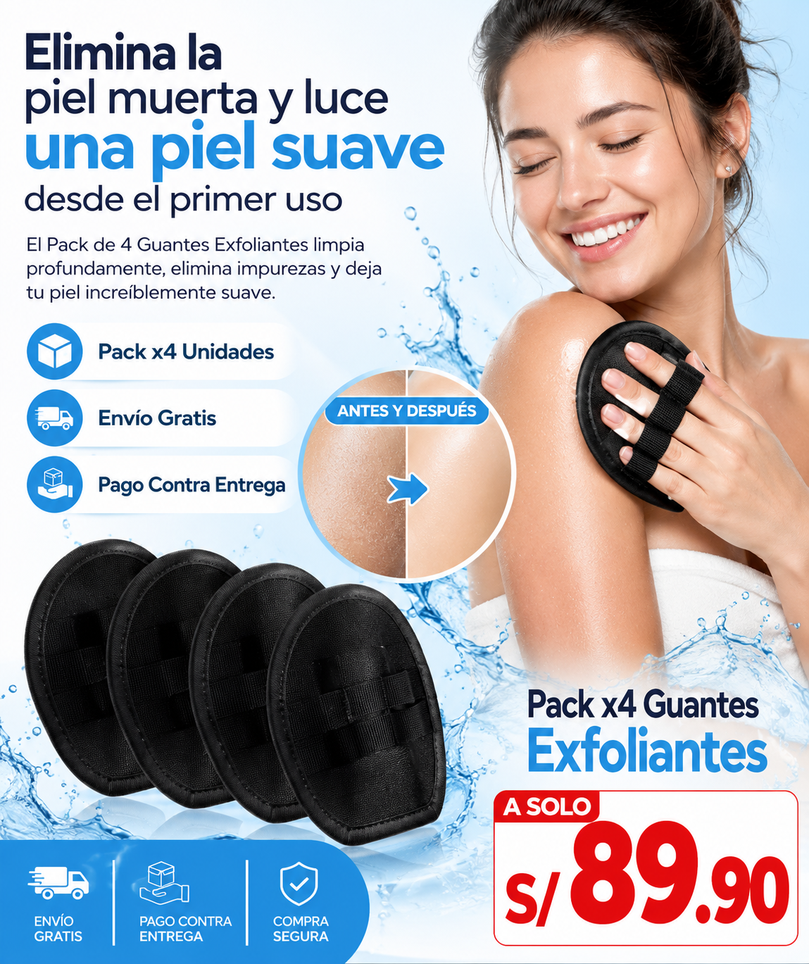 Nuevo Pack x4 Guantes Exfoliantes de Goma®: Elimina la piel muerta y recupera la suavidad radiante de tu piel desde el primer uso