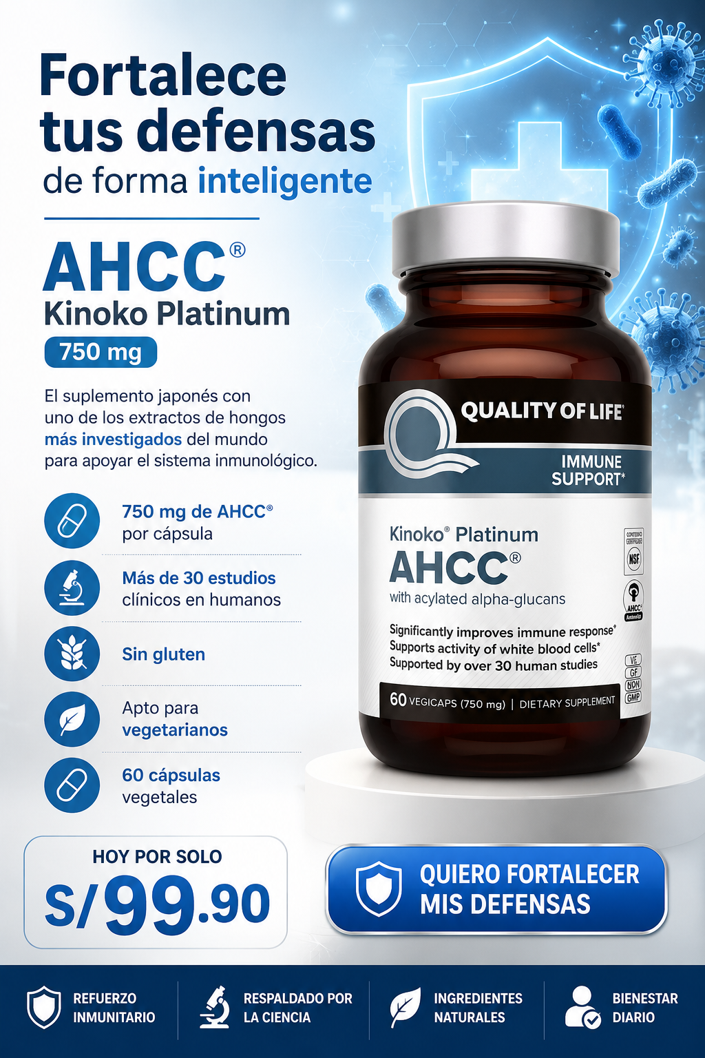 Nuevo AHCC® Kinoko Platinum 750 mg: Potencia tus defensas y recupera tu vitalidad en solo 3 semanas