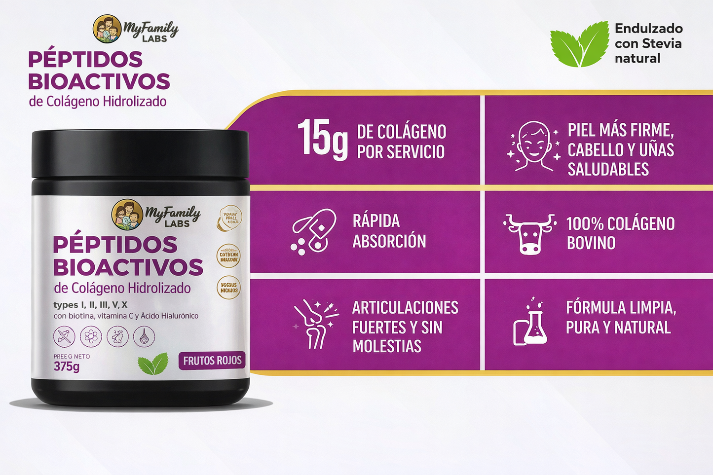 Péptidos Bioactivos MyFamilyLabs®: Rejuvenece tu piel, fortalece tu cabello y recupera la movilidad de tus articulaciones en tiempo récord.