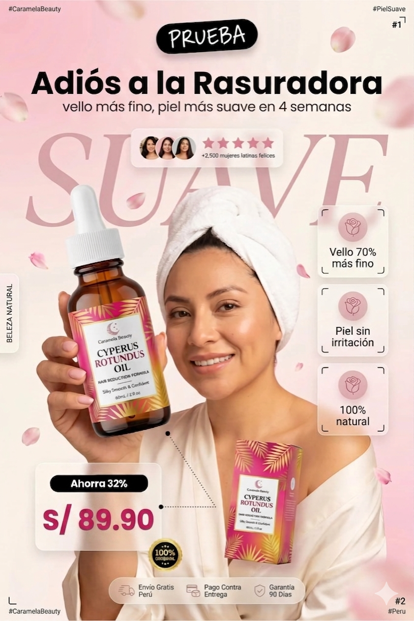 Nuevo Cyperus Rotundus Oil®: Debilita el vello desde la raíz y luce una piel suave y libre de imperfecciones en solo 3 semanas.