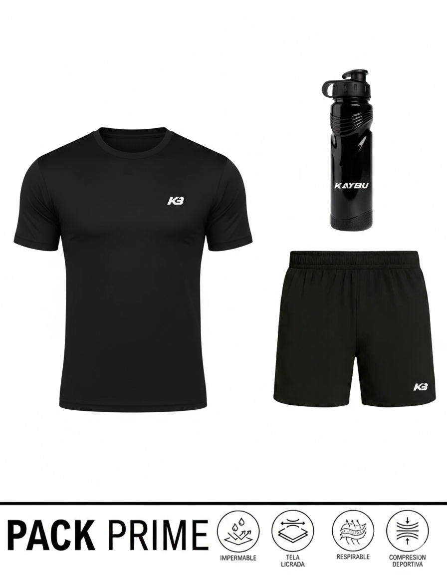 PACK PRIME Camiseta premium licrada + short 2 en 1 con bolsillo interno + Termo de regalo