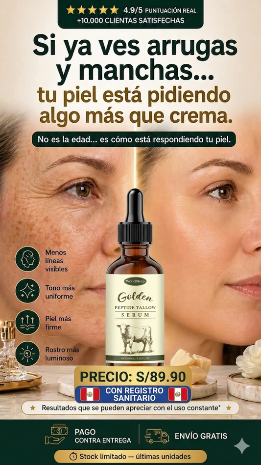 Golden Peptide Tallow Serum®: Recupera una piel firme, joven y libre de manchas en solo 2 semanas