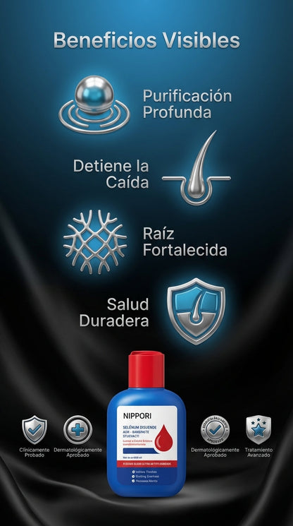 Nuevo Shampoo NIPPORI®: Elimina la caspa y los hongos de raíz para un cabello radiante en 7 días.